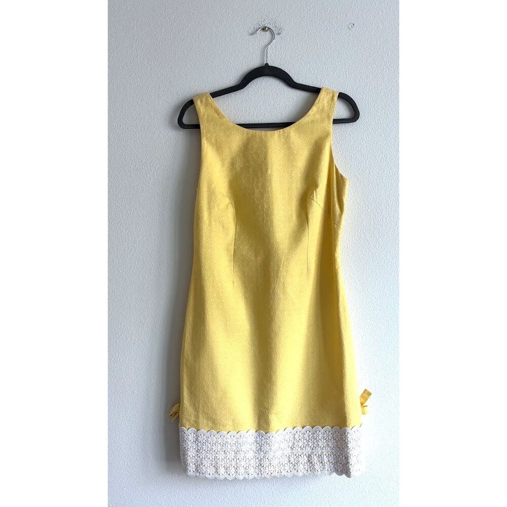 Lilly Pulitzer Yellow & White Fitch Shift Dress w/ Bow Accents